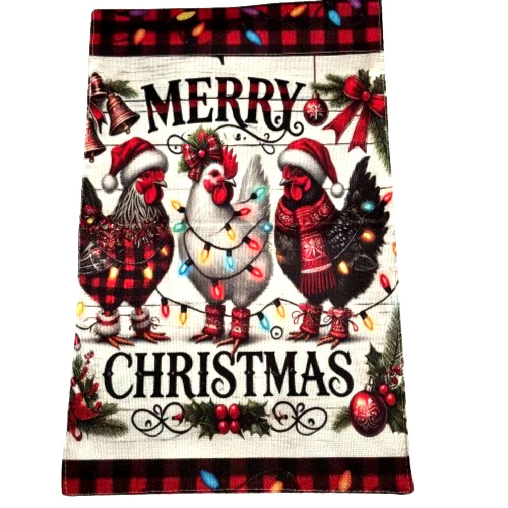 Decorative Country Christmas Merry Christmas Farm Chickens 12"x18" Garden Flag